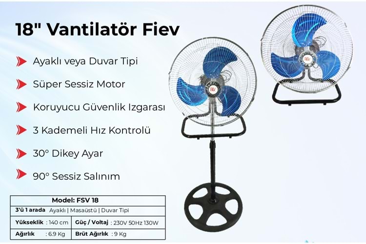 FSV 18 VANTİLATÖR (AYAKLI-MASAÜSTÜ-DUVAR TİPİ)