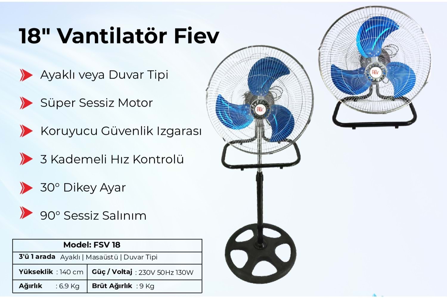 FSV 18 VANTİLATÖR (AYAKLI-MASAÜSTÜ-DUVAR TİPİ)