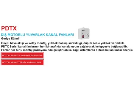 PDTX 500 B DIŞ MOTORLU YUVARLAK KANAL FANLARI